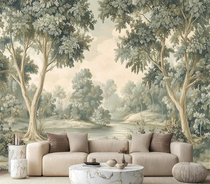 Serene Nature Botanical & Green Forest Panoramic Mural