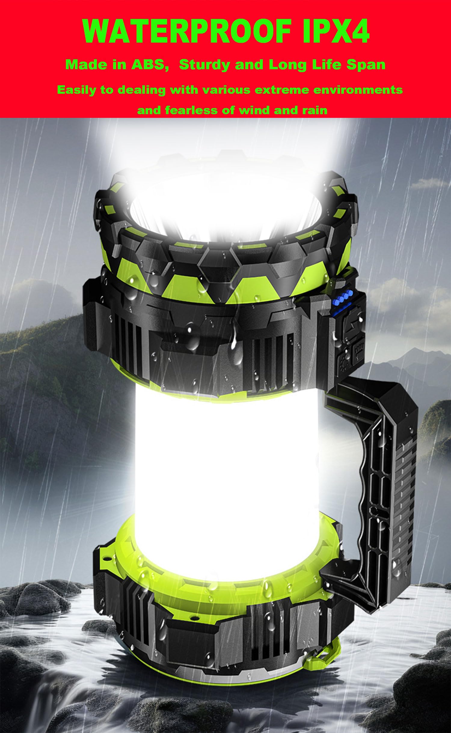 Linterna LED grande de 22000 lm, 6 modos recargables, de mano, para camping, caza, luces de trabajo portátiles para emergencias en interiores y exteriores