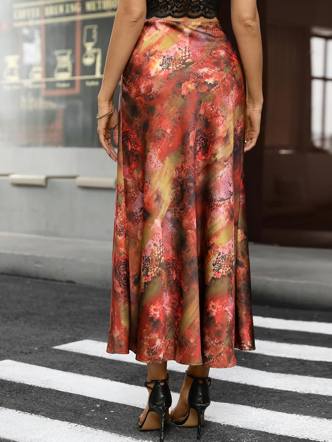 Women's Satin Long Skirt Summer High Waist A-line Skirt Hidden Elastic Waistband Elegant Casual Maxi Skirt for Women - Image 2