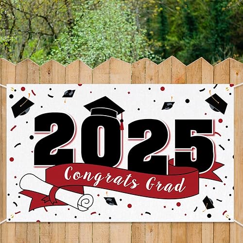 Vista 13 de Decoraciones de fiesta de graduación de felicitaciones 2025 – Clase de 2025 gran cartel colgante de fondo de fotoprop para colgar en la clase