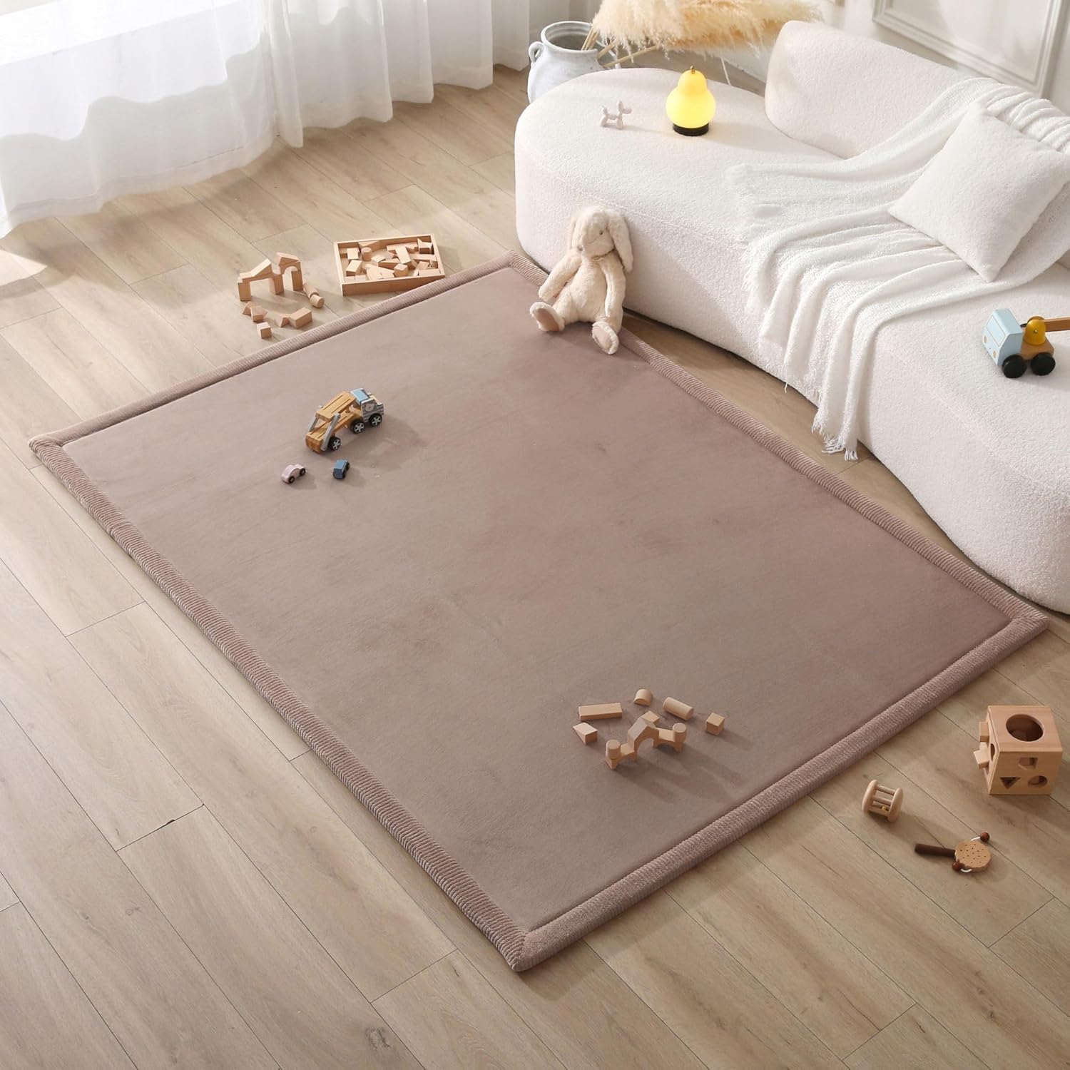 Hakuna Matte CloudSoft Baby Play Mat for Floor 60 x 80 Brown | Coral Velvet high-density foam Rug for Crawling & Cozy Play – Non-Slip, Water-Resistant, Easy-CareTummy Time Mat