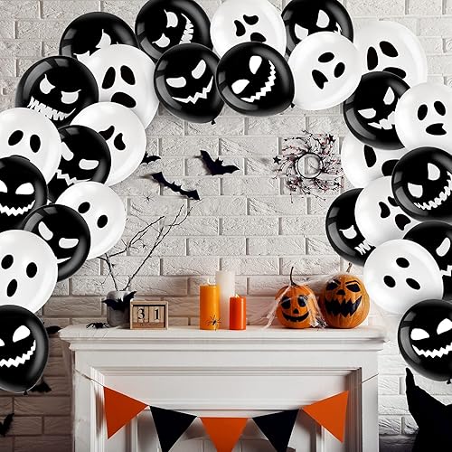 Miniatura 6 de Decoración de 50 globos de Halloween, adorables globos de látex de calabaza y araña espeluznante para niñas, fiesta de primer cumpleaños,