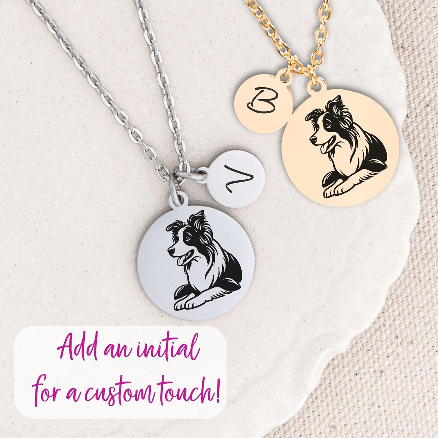 Border Collie Necklace, Dog Pendant Gift, Personalized Necklace with Birthstone and Initial for Collie Mom, Handmade Jewelry
