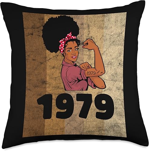 Black Pride Melanin Queen African American Gifts Vintage 1979 Limited Edition 44th Birthday Afro Girls Women Throw Pillow 18x18 Multicolor