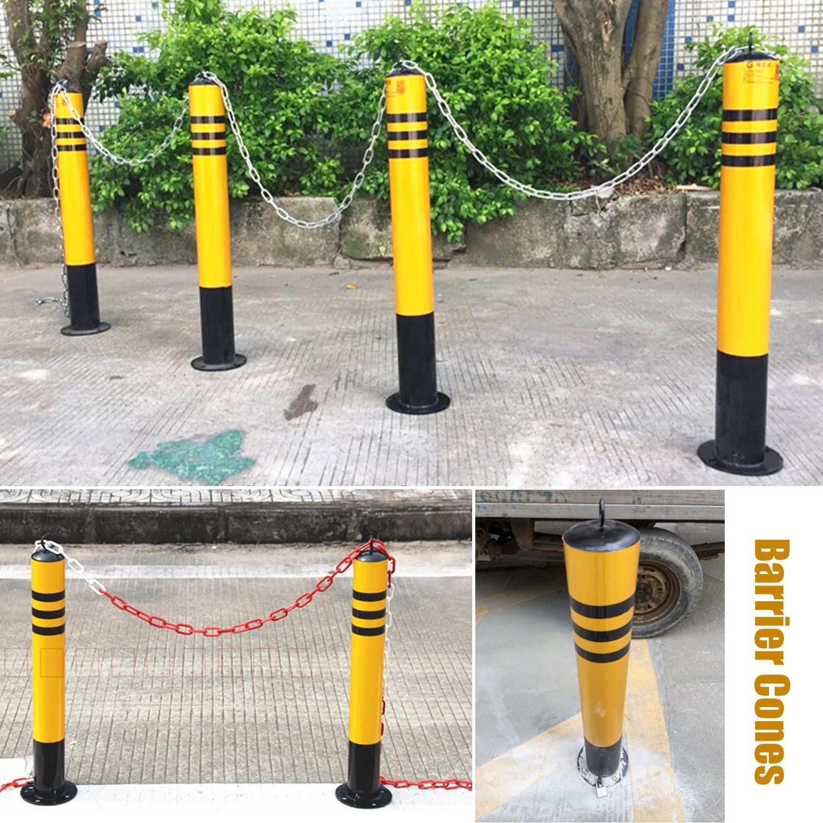 Générique Cônes de signalisation Amovibles de 70 cm avec Colliers réfléchissants - Lot de 4 poteaux de délimitation pour la sécurité des stationnements et la Gestion Poly