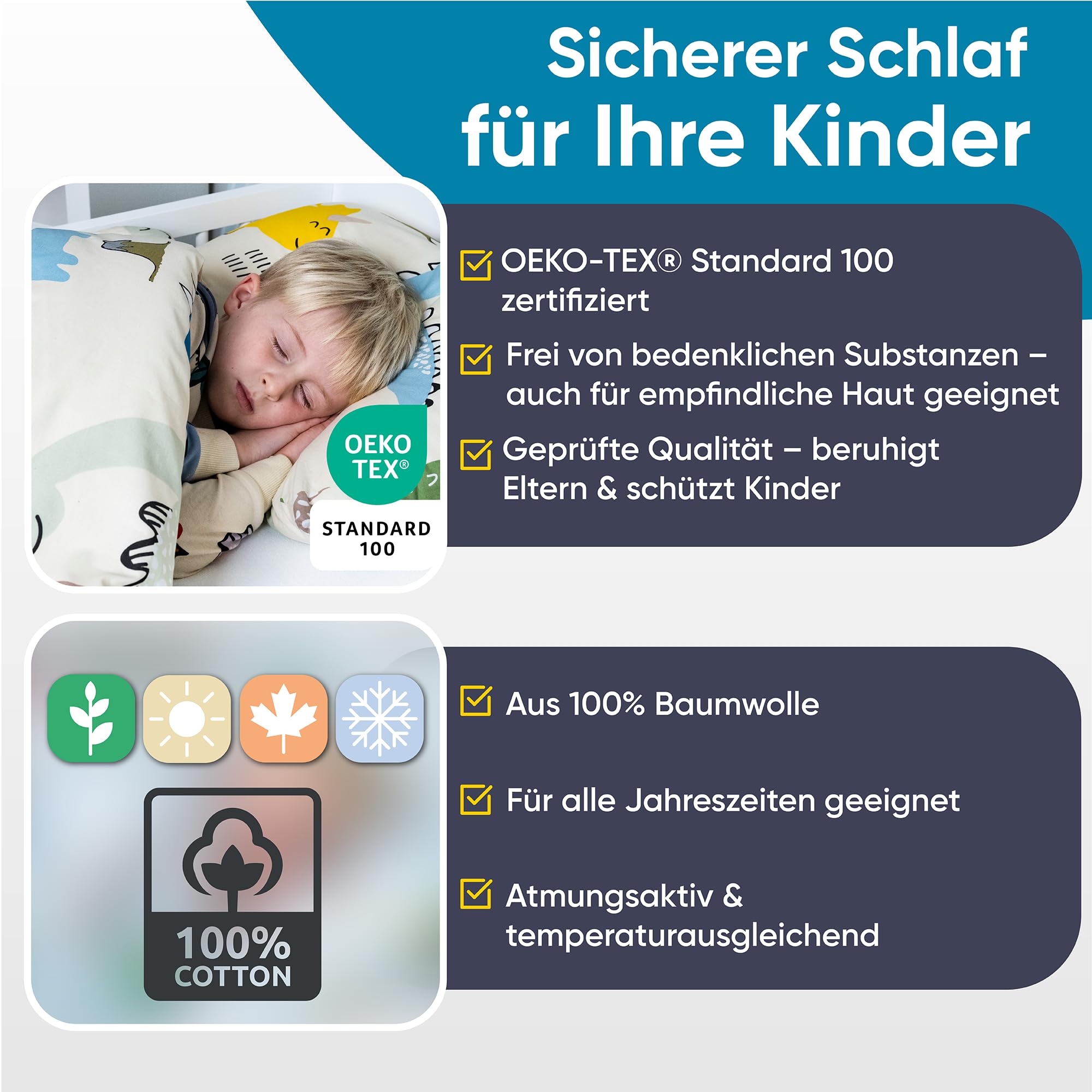 Kinderbettwäsche 100x135 aus 100% Baumwolle mit Dinos - Kinder Bettwäsche und Baby Bettwäsche Set Junge Kleinkinder - bei 60 Grad waschbar - (Dinosaurier 100 x 135 und 40 x 60)
