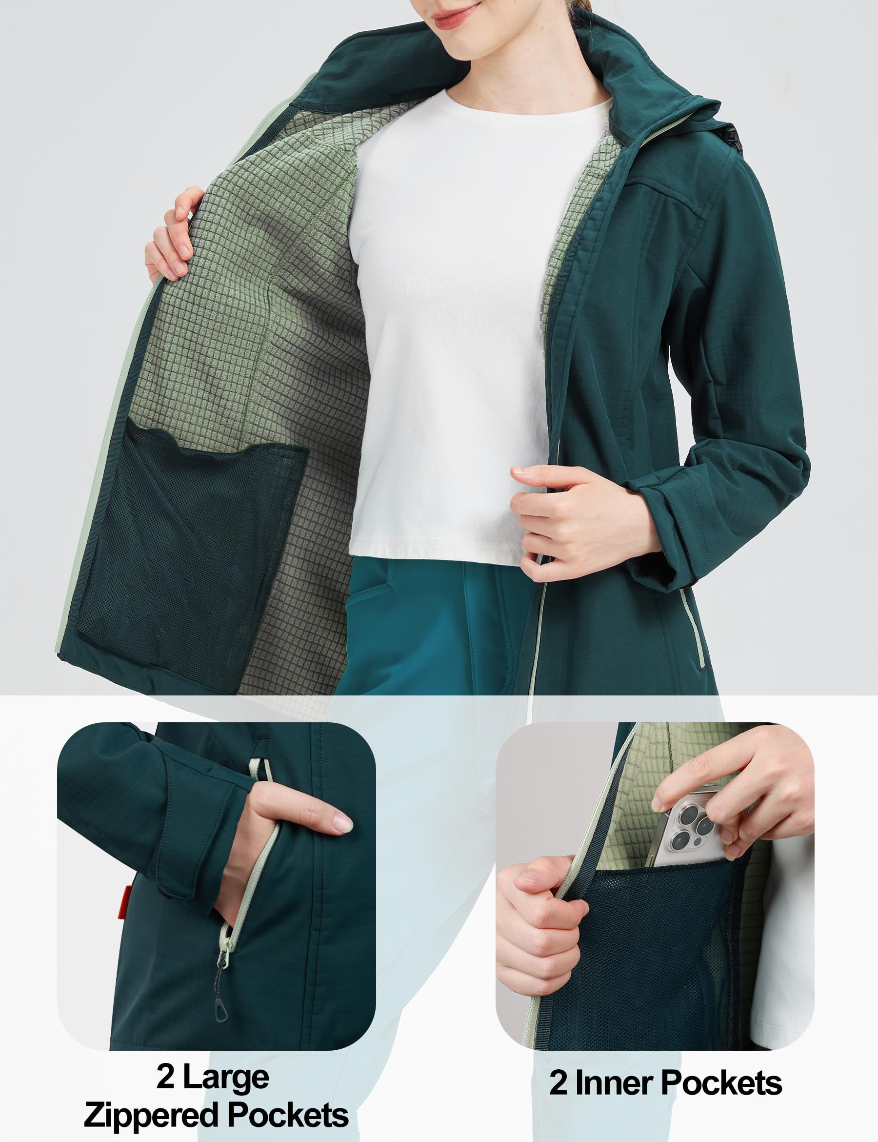 KUTOOK Giacca Softshell Donna Giacca Trekking Donna Invernale in Pile con Cappuccio Removibile Impermeabile Antivento per Pesca Arrampicata Escursionismo all'aperto e Vita Quotidiana