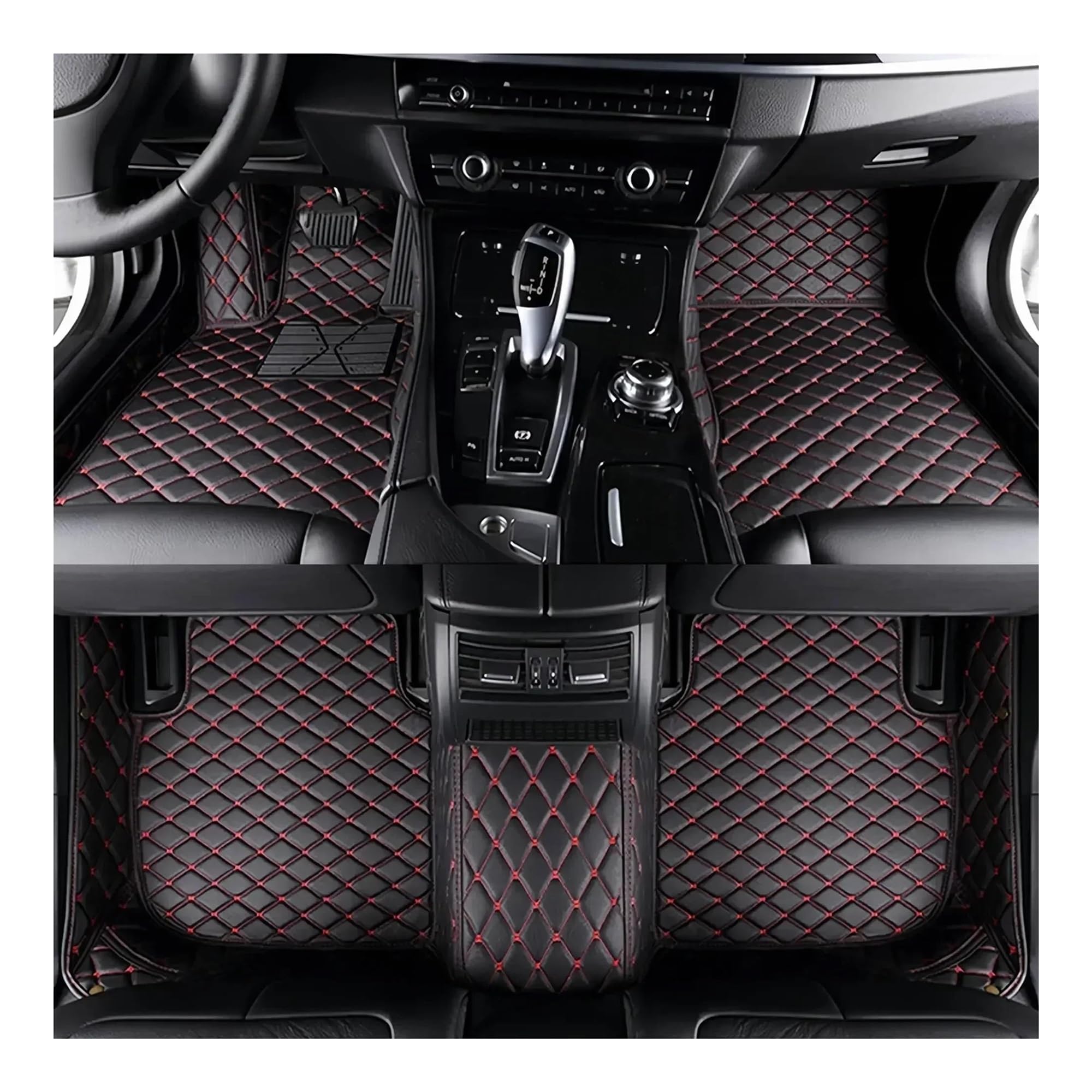 Auto Fussmatten Für Cadillac XT6 Sport 2020 2021 2022 2023 wasserdichte Luxus-Leder-Bodenmatten Vollständige-Teppichabdeckung Auto-Fußmatten Fußmatten Automatten(Style 1 Black Red)