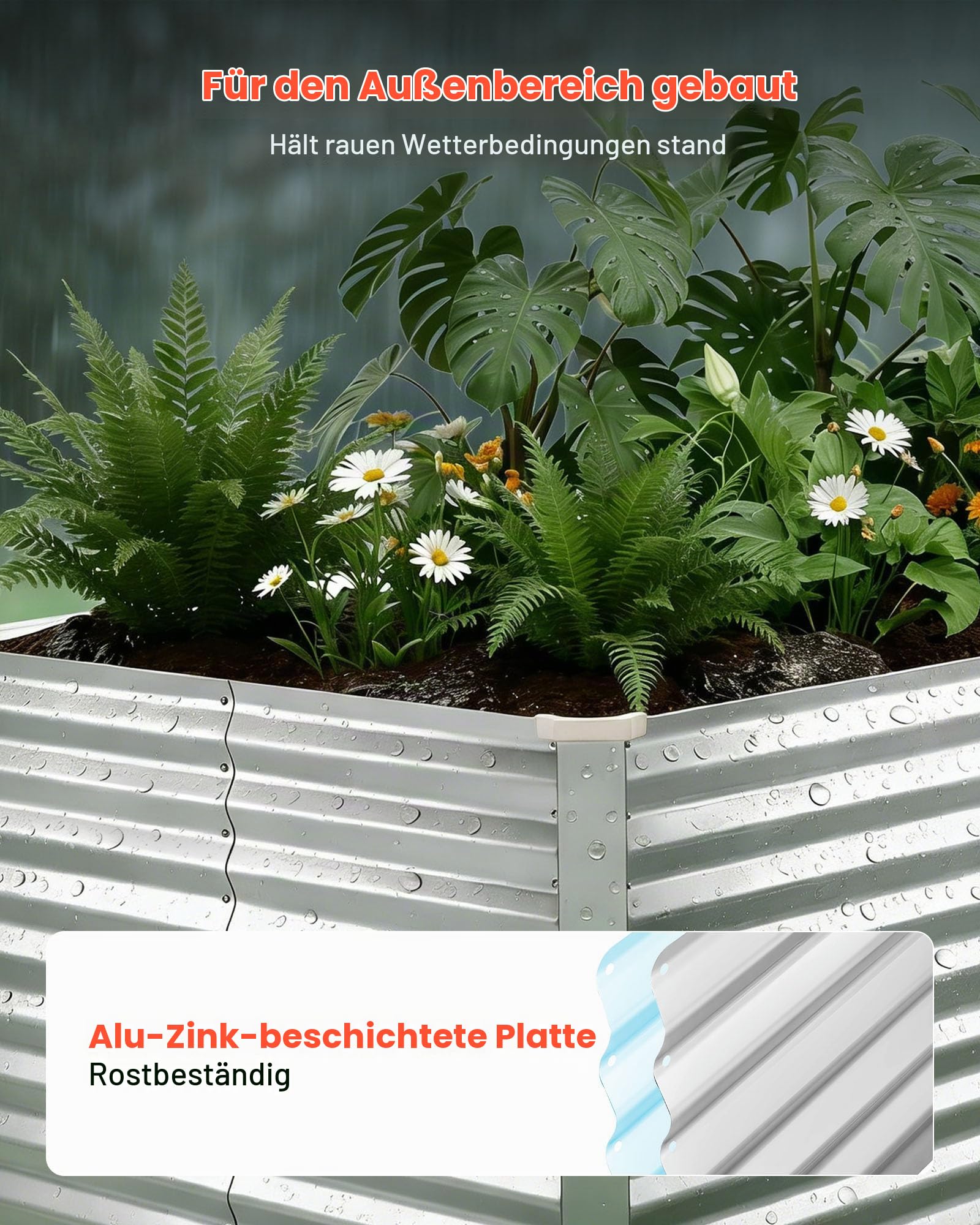 VEVOR Hochbeet Metall 2400x1200x860 mm, Rechteckiges Gartenbeet, Pflanzkasten-Set für den Außenbereich, Gemüsebeet mit Handschuhen, Blumenbeet Bodenlos, Pflanzbeet für Blumen & Gemüse, Silber