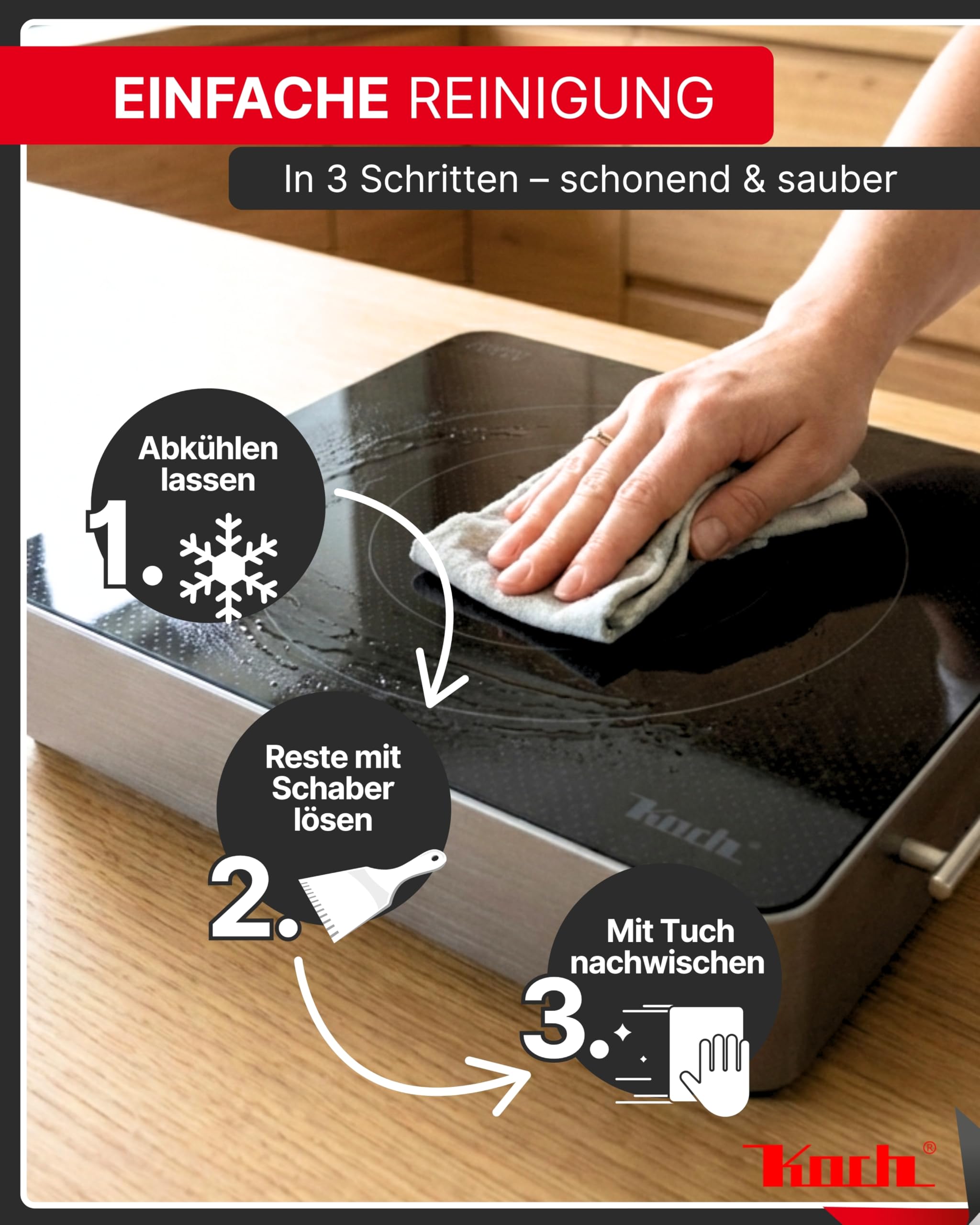 KOCH RGK30 - Ceran Kochplatte 2 Kreis 2100 Watt – 9 Leistungsstufen - Schott & E.G.O. Technologie für Outdoorküche Bistro Appartement Wohnwagen Ferienwohnung - Design Edition by Koch - Made in Germany
