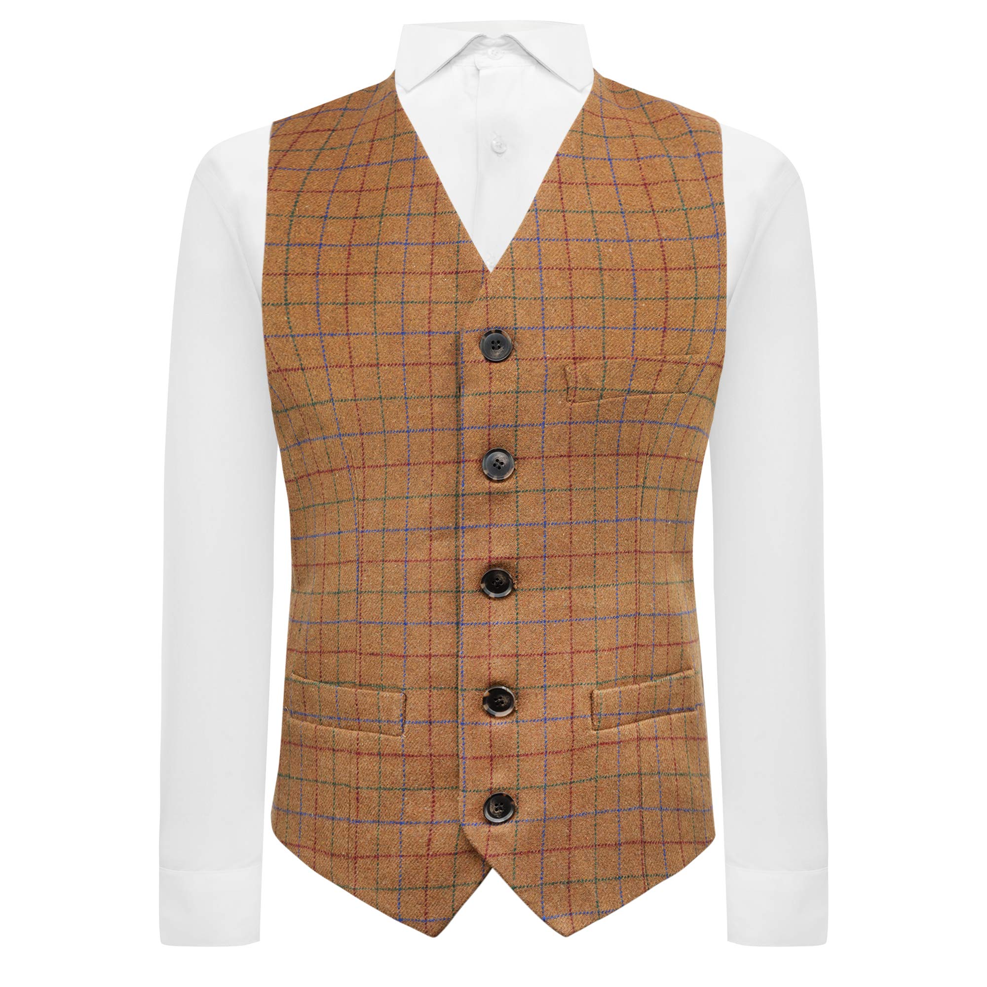 King & Priory Heritage Check Rustic Brown Waistcoat - M