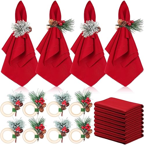 Vista 69 de EBOOT Juego de 16 servilletas y anillos de Navidad, 8 servilletas lavables de tela roja y 8 anillos de Navidad para Navidad, cena, fiesta