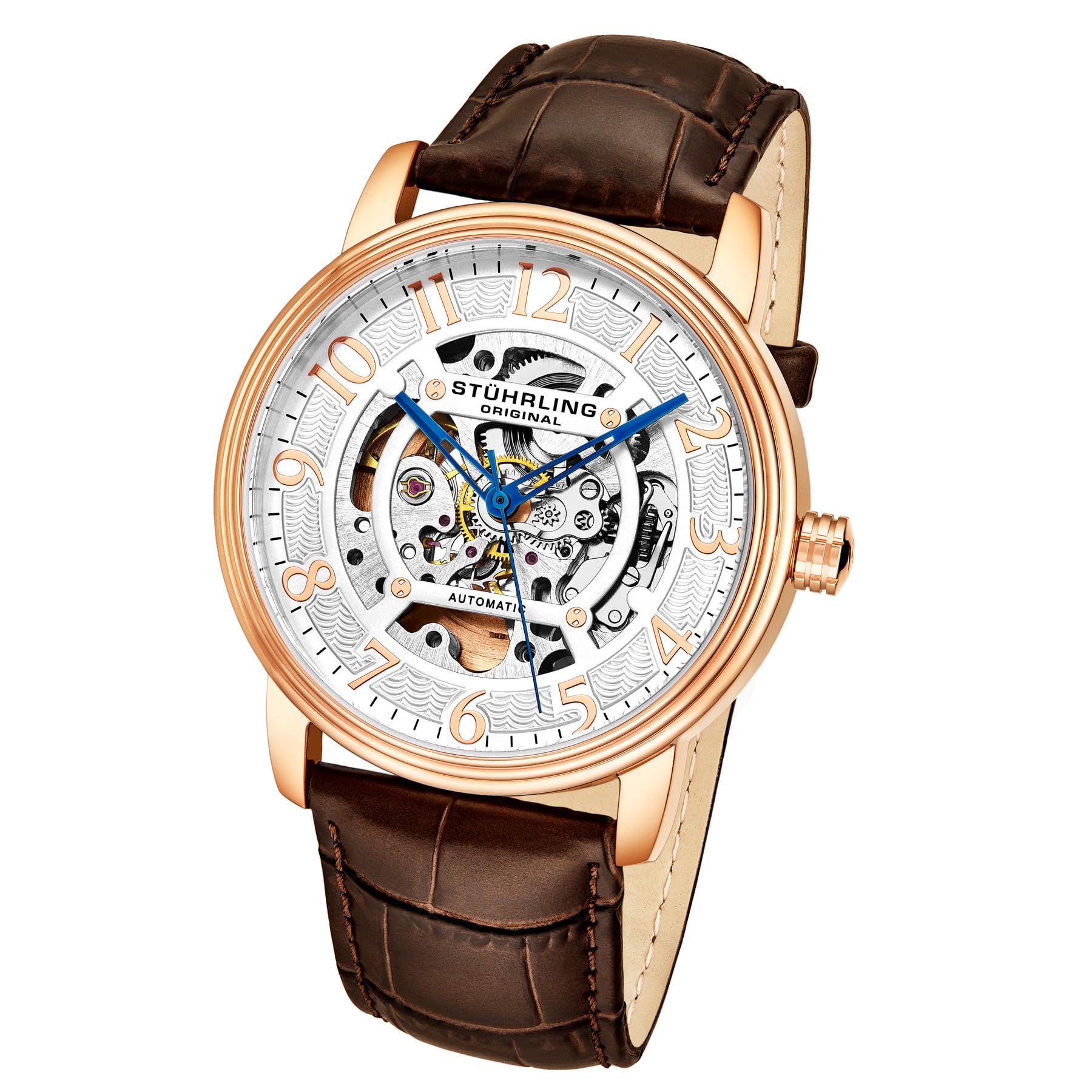 Stuhrling Original Herrenuhr, Skeleton Zifferblatt mit Lederband