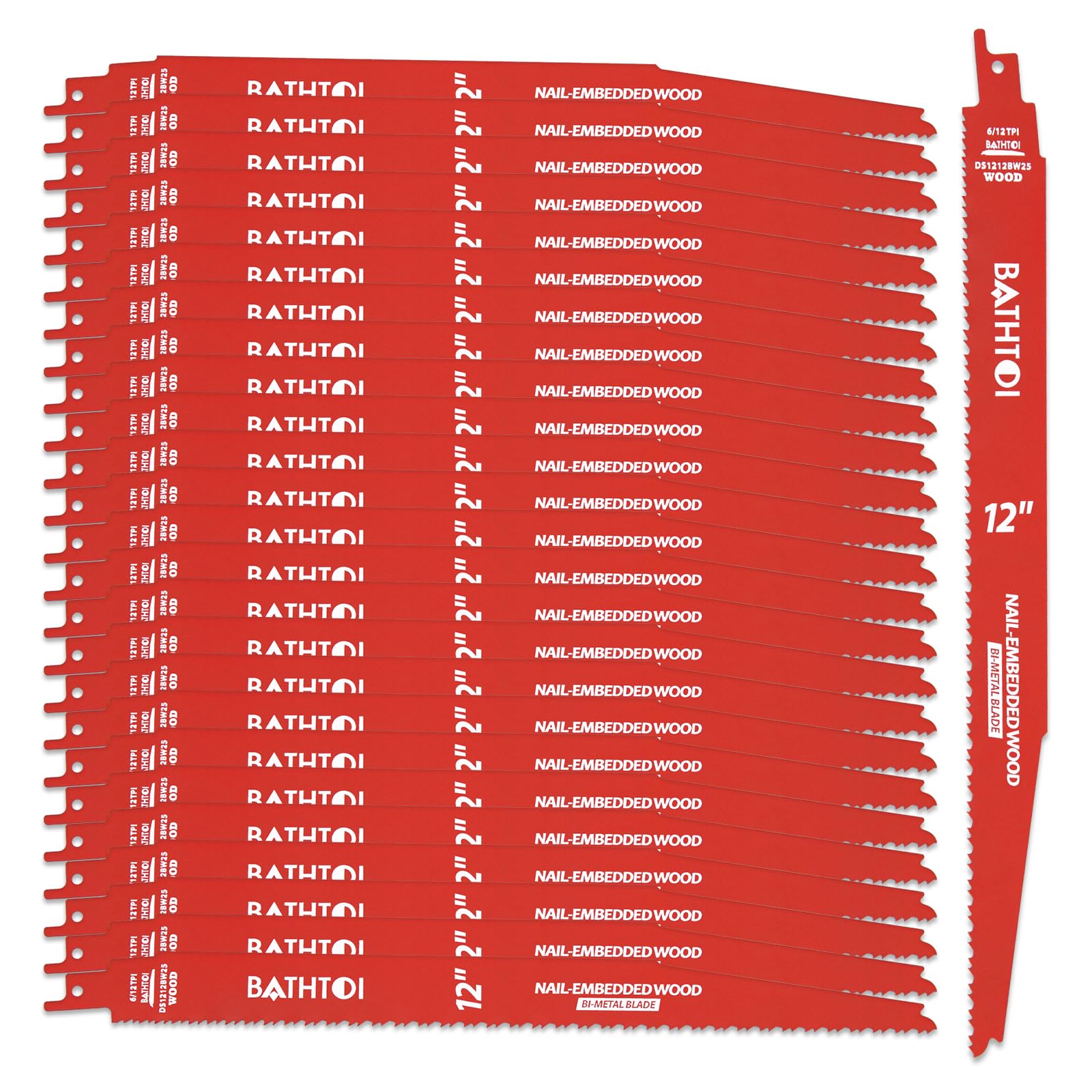 Paquete de 25 hojas de sierra alternante de 12 pulgadas 6/12 Tpi para corte de madera y madera incrustada en clavos, cuchillas Sawzall bimetálicas con 8% de cobalto para una vida útil más larga y una