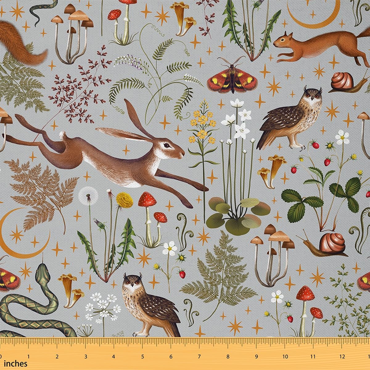 Cute Rabbit Owl Fabric by The Yard Watercolor Green Leaves Red Mushroom Fabric for Kids Sewing Supplies Wild Animals Rustic Jungle Style Fabric for Room Decor and DIY Upholstery 1 Yard