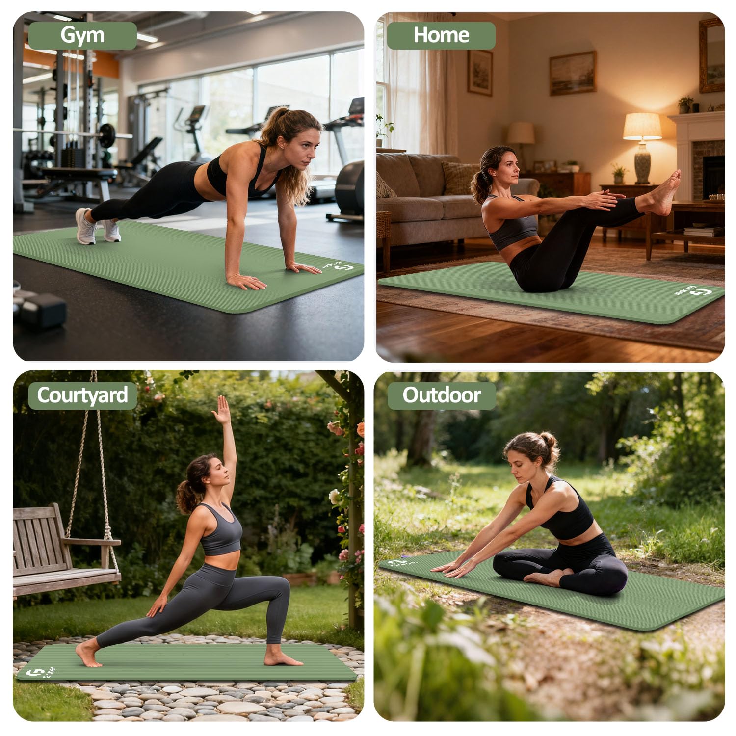 Tapete de yoga antideslizante NBR grueso, 185 cm de largo x 80 cm de largo x 15 mm/10 mm, tapete de ejercicio antidesgarros con correa de transporte y bolsa, alfombrillas de entrenamiento para yoga