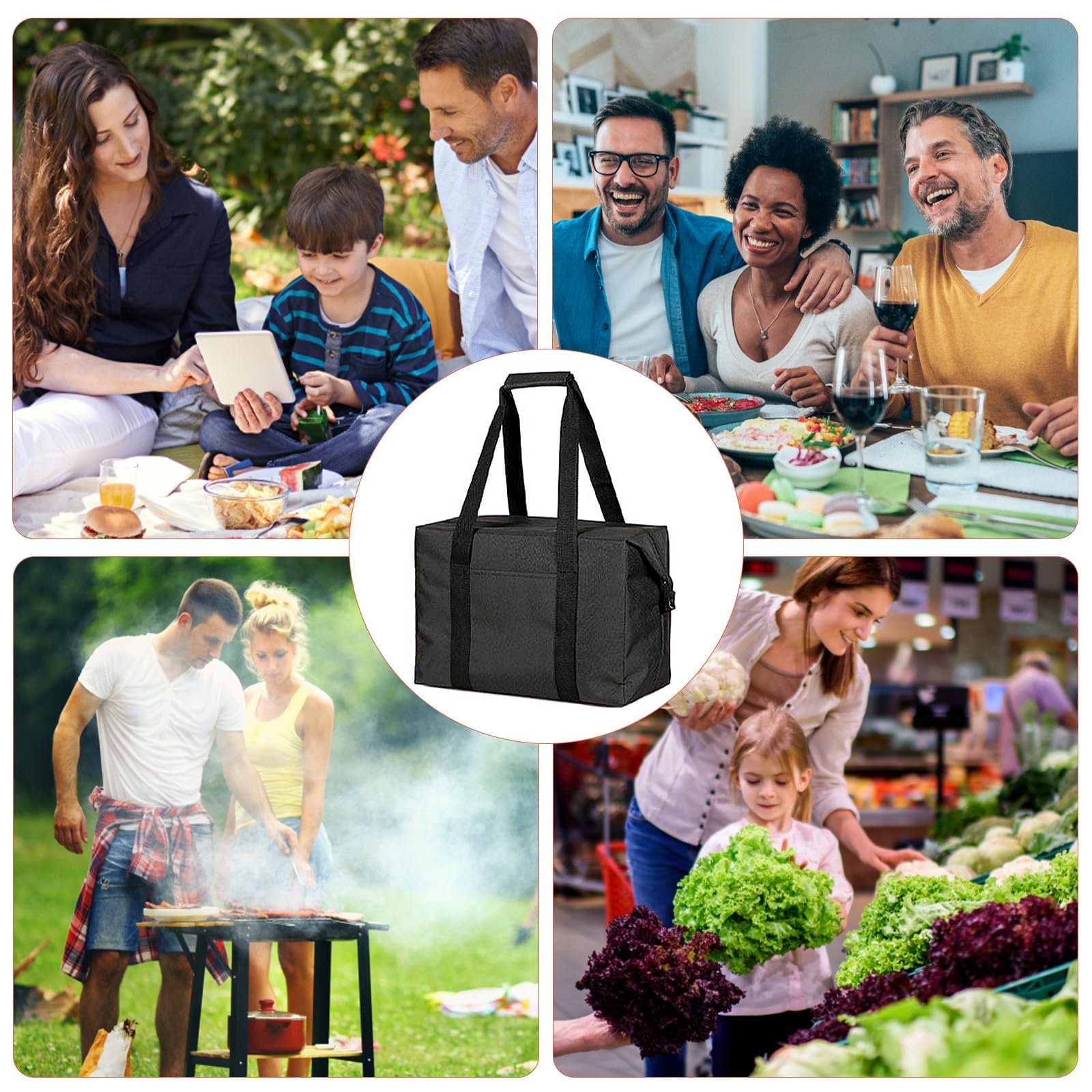 Insulated Cooler Bag 20L with Hard Liner, Foldable Thermal Picnic Bag, Leakproof Lunch Carrier for Camping, BBQ, Fishing, Beach, Grocery Shopping, and Outdoor Activities — view 6
