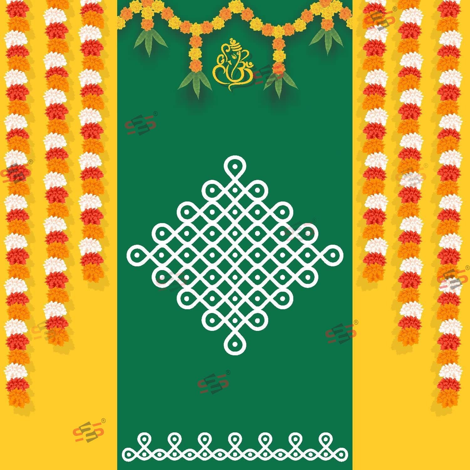 S2S Fabric Backdrop Cloth for Pooja Decoration Traditional, Background Decoration Cloth for Pooja Background Curtain Cloth for Festival Fabric 5 Feet Height & 5 Feet Widthl MUGGU Ganesh