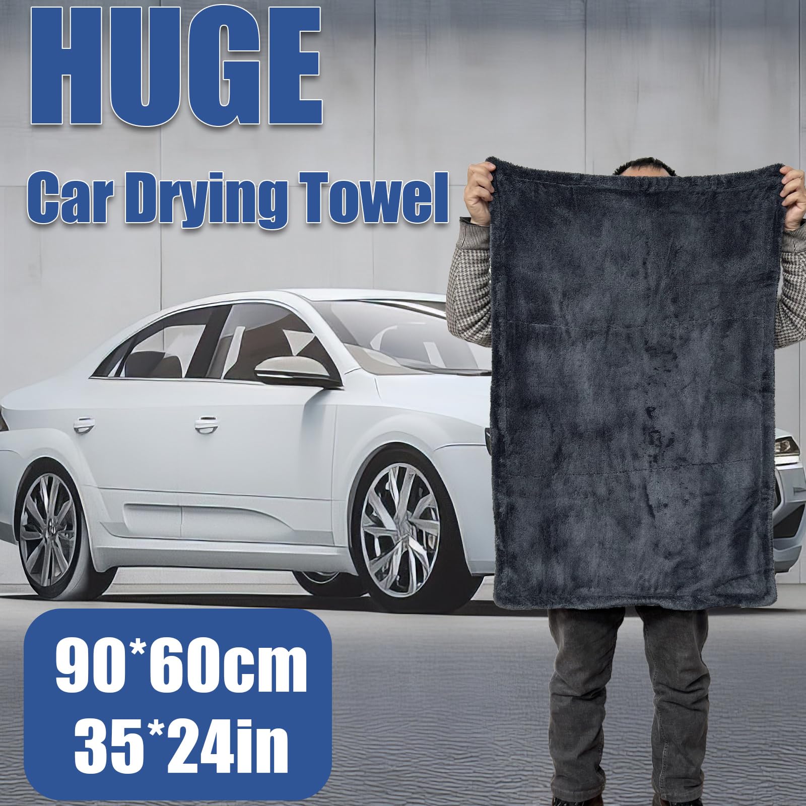 PEASUG Extra Large 1200GSM Microfiber Car Drying Towel - 36x24 Inch Super Absorbent Black Drying Cloth