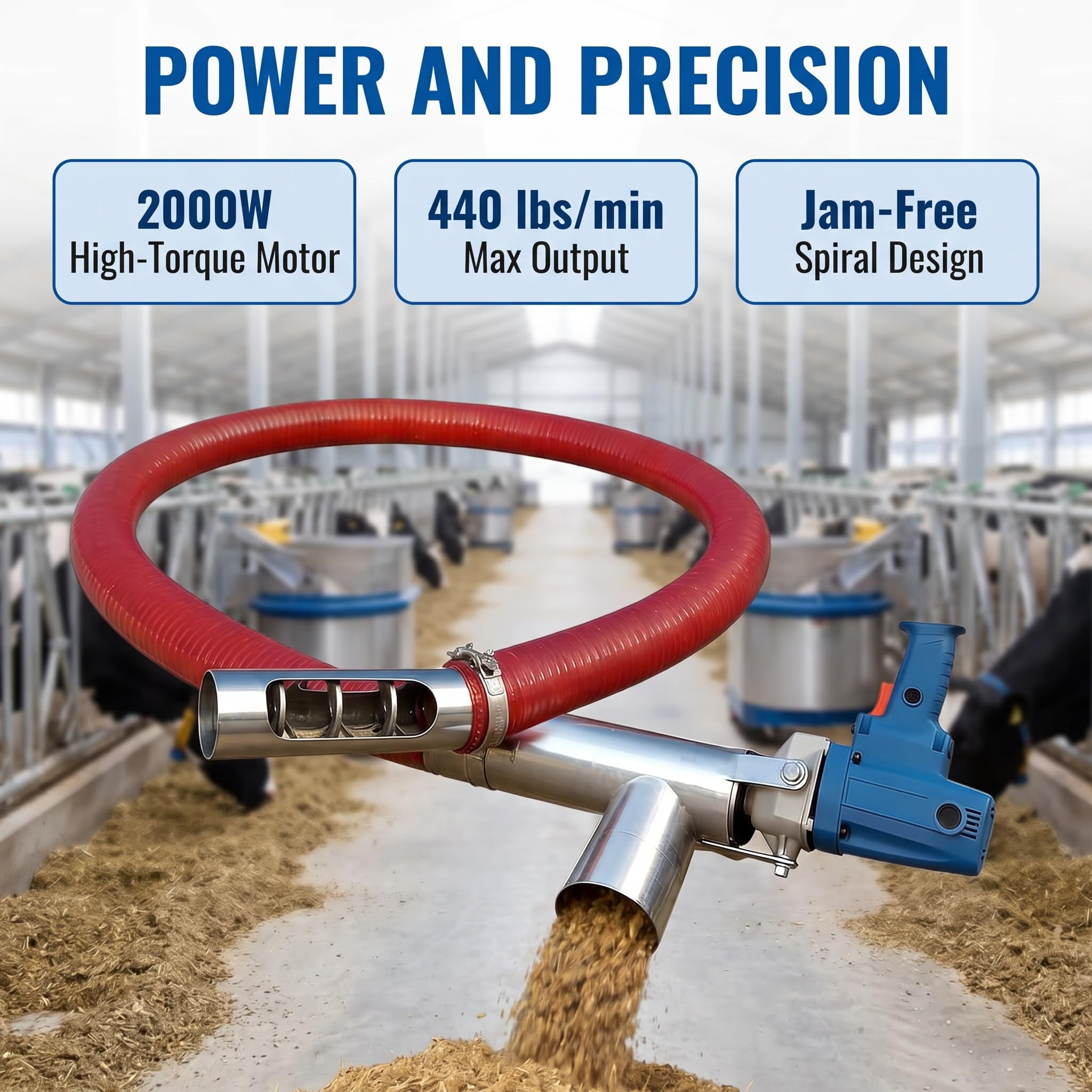 Convoyeur À Vis sans Fin pour Grains – Machine Dalimentation À Vis sans Fin Portable De 2000 W pour Lagriculture, Pompe De Transfert De Poudre Robuste pour Grains, Ciment, Sable – Convoyeur À Vis