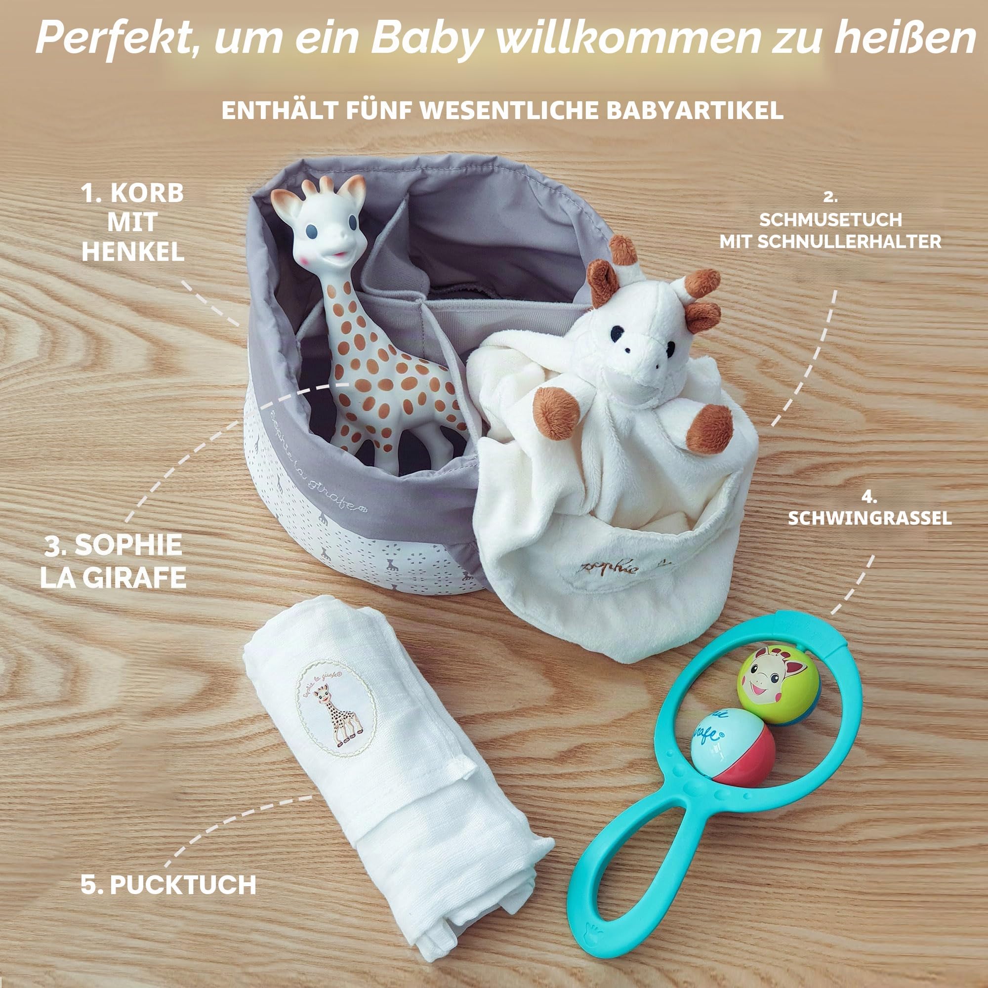 Sophie la Girafe Sophiesticated Baby-Geburtsset für Babys ab der Geburt | Spielzeug und multifunktionale Windel | 100% Naturkautschuk | personalisierbare Geschenktasche und -karte | Geschenkidee