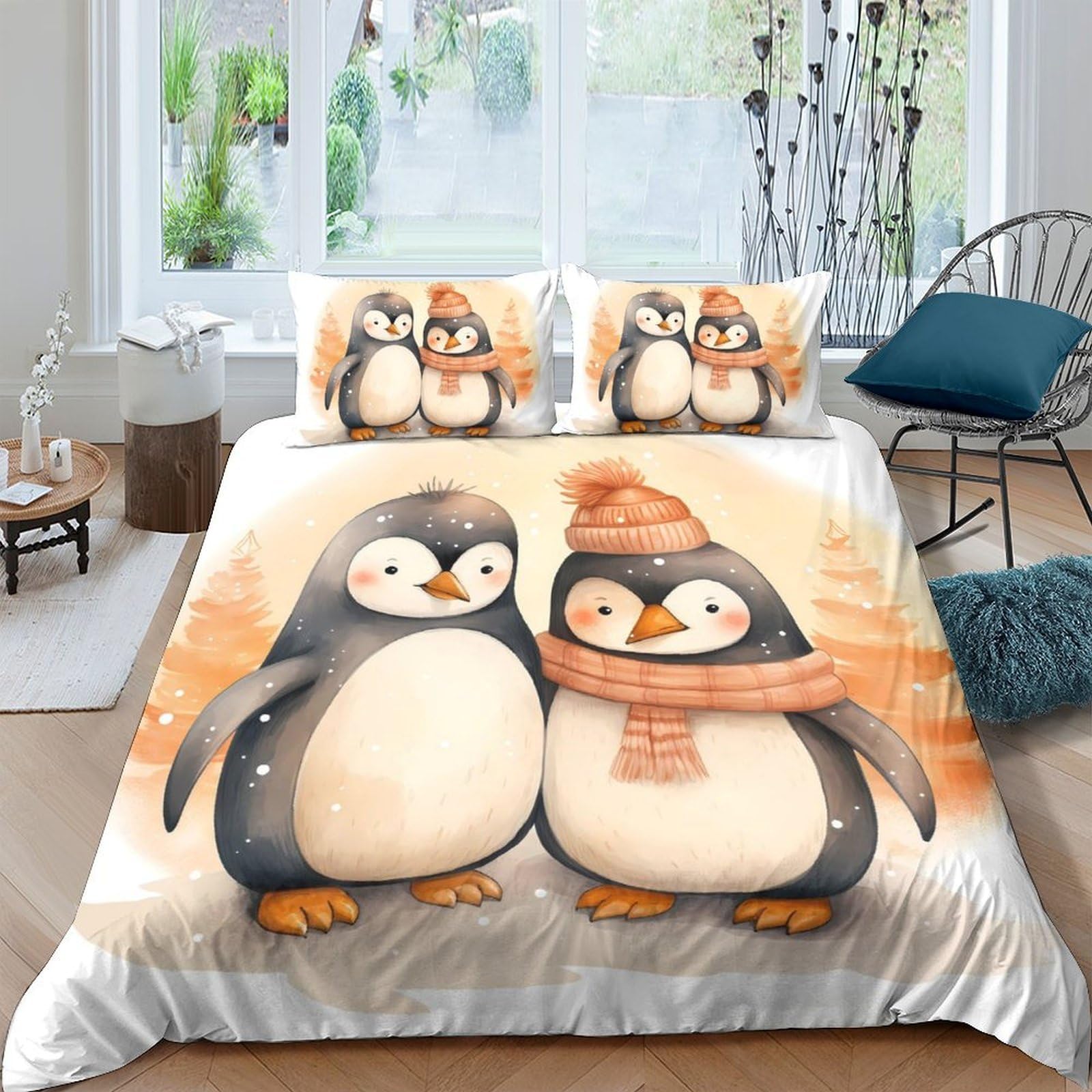 Ctjqhvkz Style-10 3D Printed Cute Penguin Fitted Sheet Microfiber Soft Cozy Cartoon Animal Bed Cover For Bedroom Guest Room Decor Single（135X200cm）