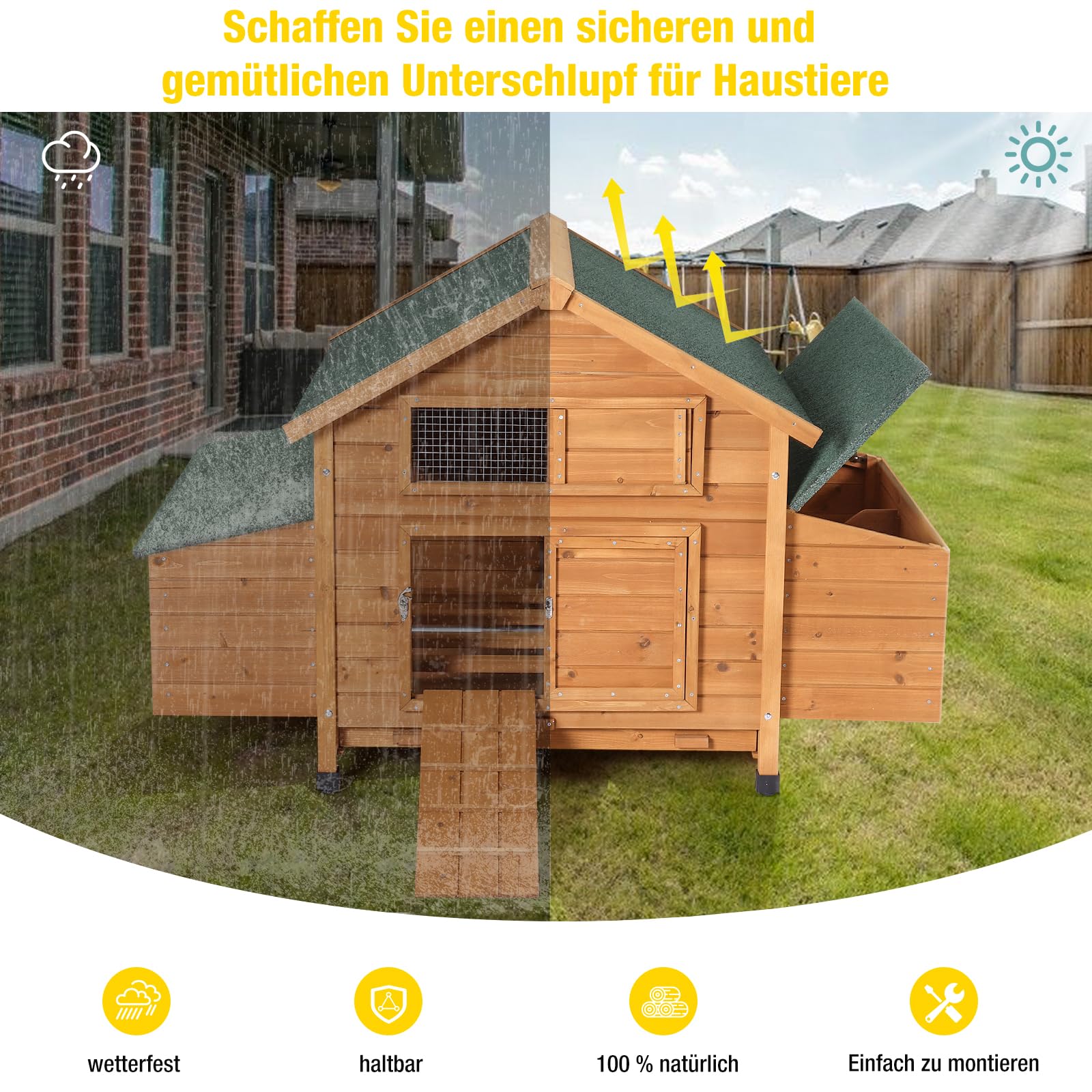 Aivituvin Hühnerstall mit Rädern – Außengerichtetes Tragbares Hühnerhaus mit Legebox und wetterfestem mobilen (Holz, L)