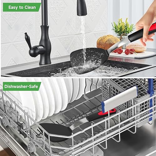 Miniatura 7 de GEEKHOM - Juego de 4 espátulas de silicona resistentes al calor de 600 F para utensilios de cocina antiadherentes, extra grandes, flexibles, sin