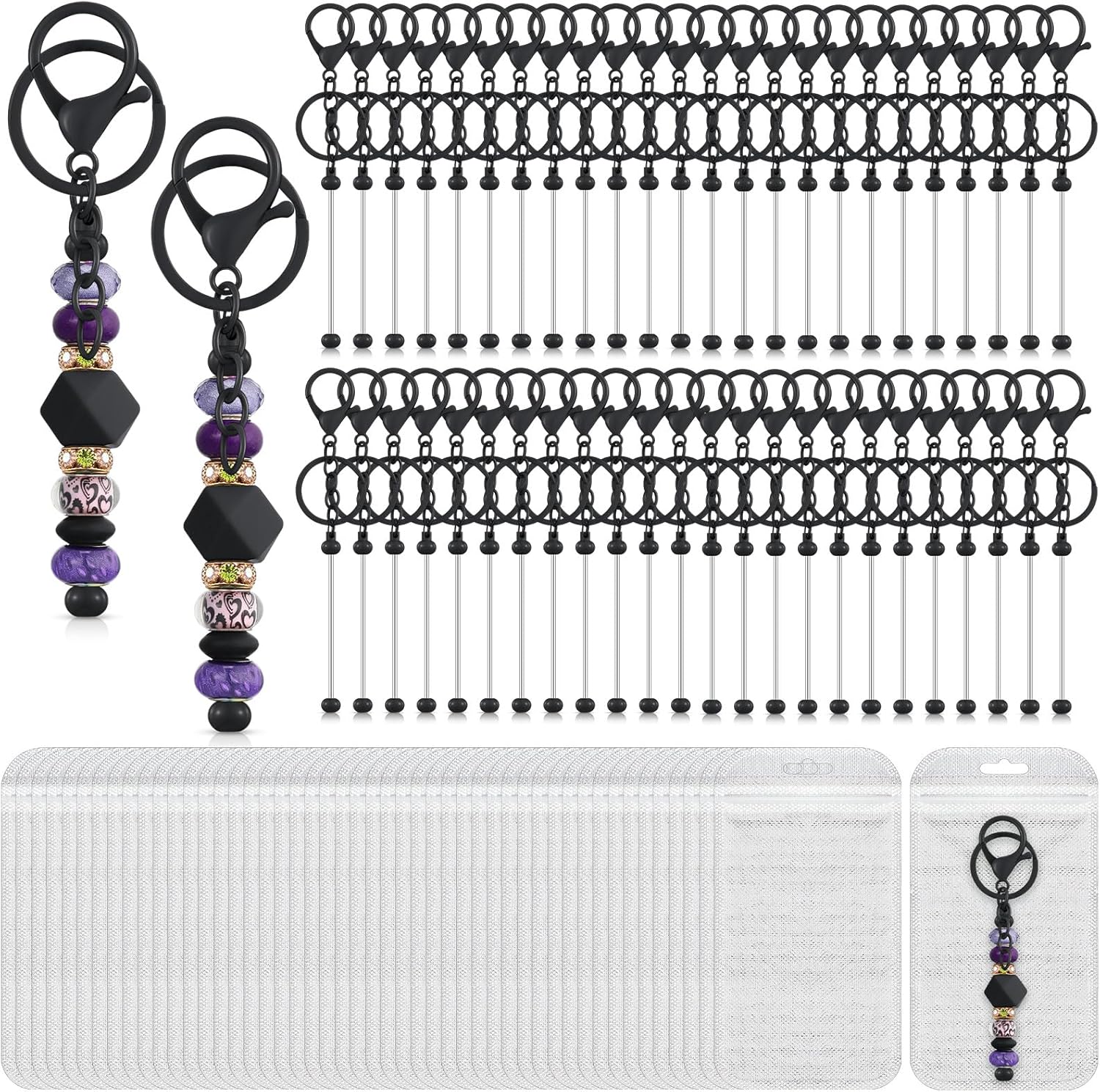 Tondiamo 96 Pcs Beadable Keychain Bars Bulk for Beads Blank Keychain, DIY Keychains Making Supplies for Crafts Making Gift