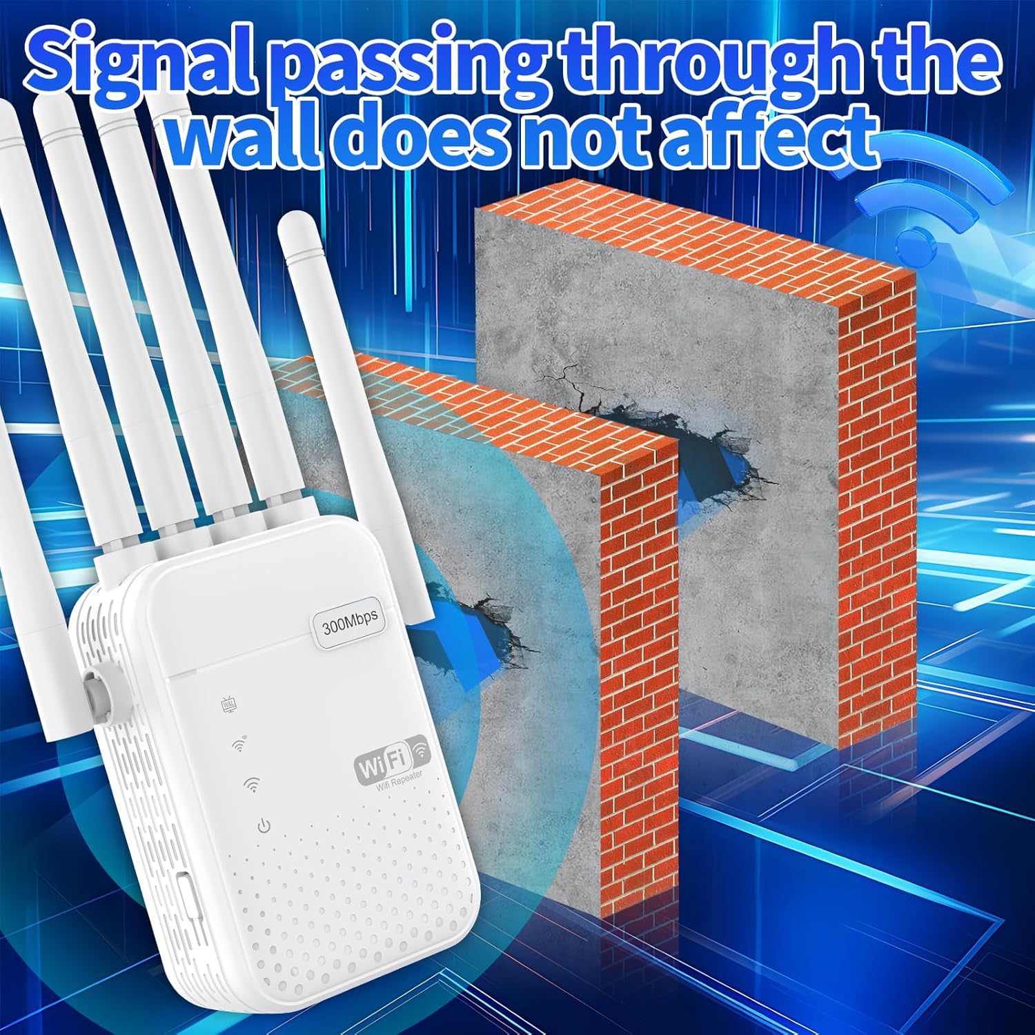 Répéteur WiFi 6 AC1200M(2,4) GHz Double Bande avec 2 Ethernet Ports 6 antennesoffrant Une pénétration du Signal Ultra-puissante à 360° à Travers Les Murs, Adaptée aux Bureaux et aux Maisons.