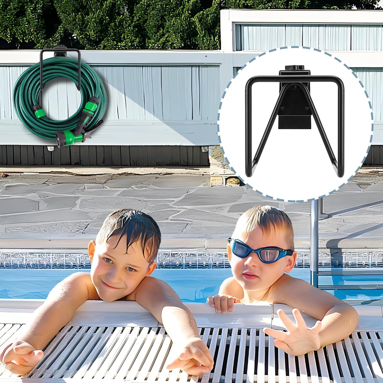 Lot de 2 supports de tuyau d'arrosage en métal - Support mural robuste pour montage mural - Enrouleur de tuyau réglable pour tuyaux d'eau - Rallonge de rangement