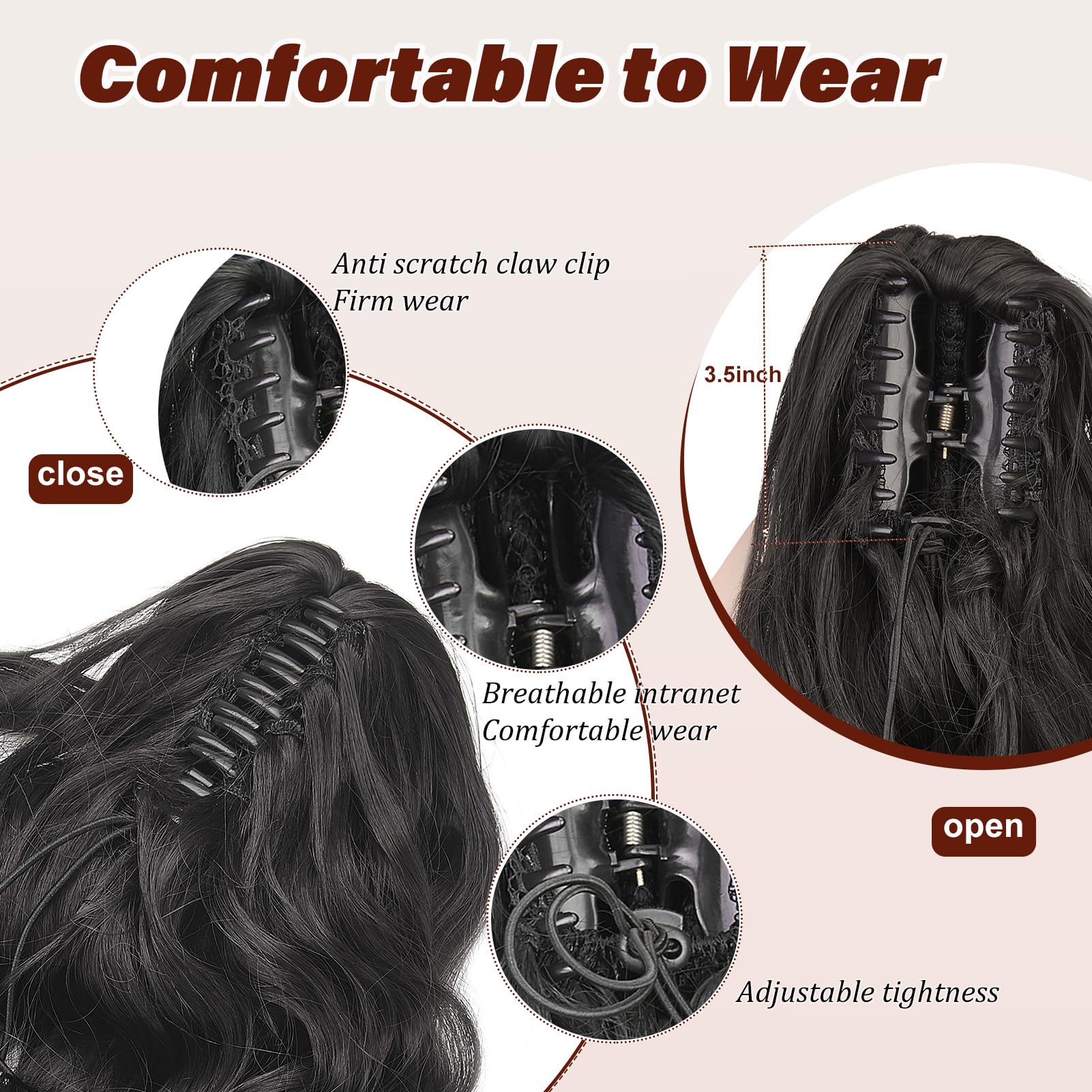 Dcbaboo 18inch Claw Clip in Ponytail Hair Extensions Long Wavy Ponytail Extension Curly Synthetic Pony tails Natural Wave One Piece Hairpiece Fake Ponytail for Women Dark Brown - Image 2