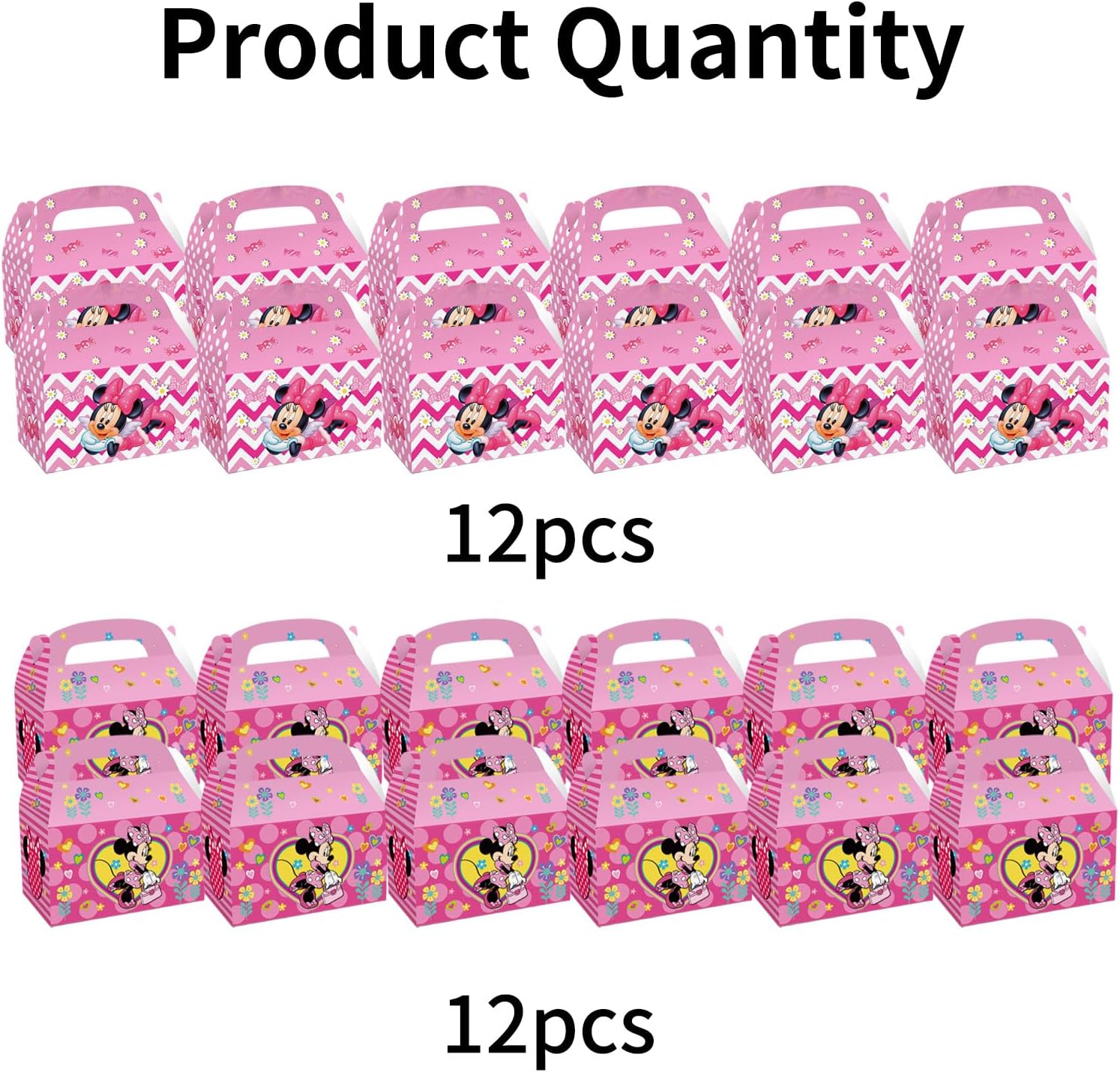 Trifoot 24Pcs Cute Bow Gift Box, Cartoon Party Favor Candy Boxes with Handles, Birthday Party Gift Giving & Decorations Supplies (2 Styles)