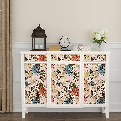 Miniatura 2 de Danodoi Papel tapiz floral rosa para despegar y pegar, papel tapiz de vinilo para pegar y despegar, papel de contacto bohemio para armarios, papel