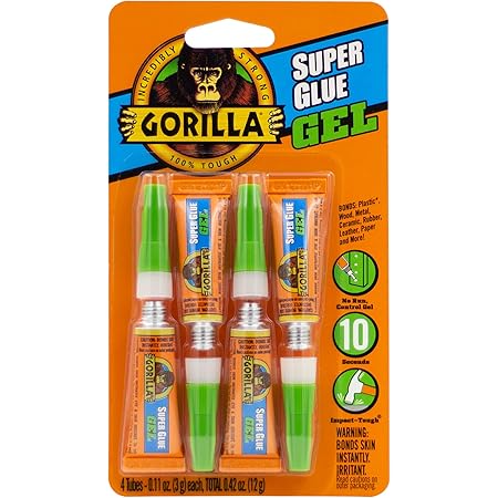 Gorilla Super Glue Gel, Four 3 Gram Tubes, Clear, (Pack of 1)