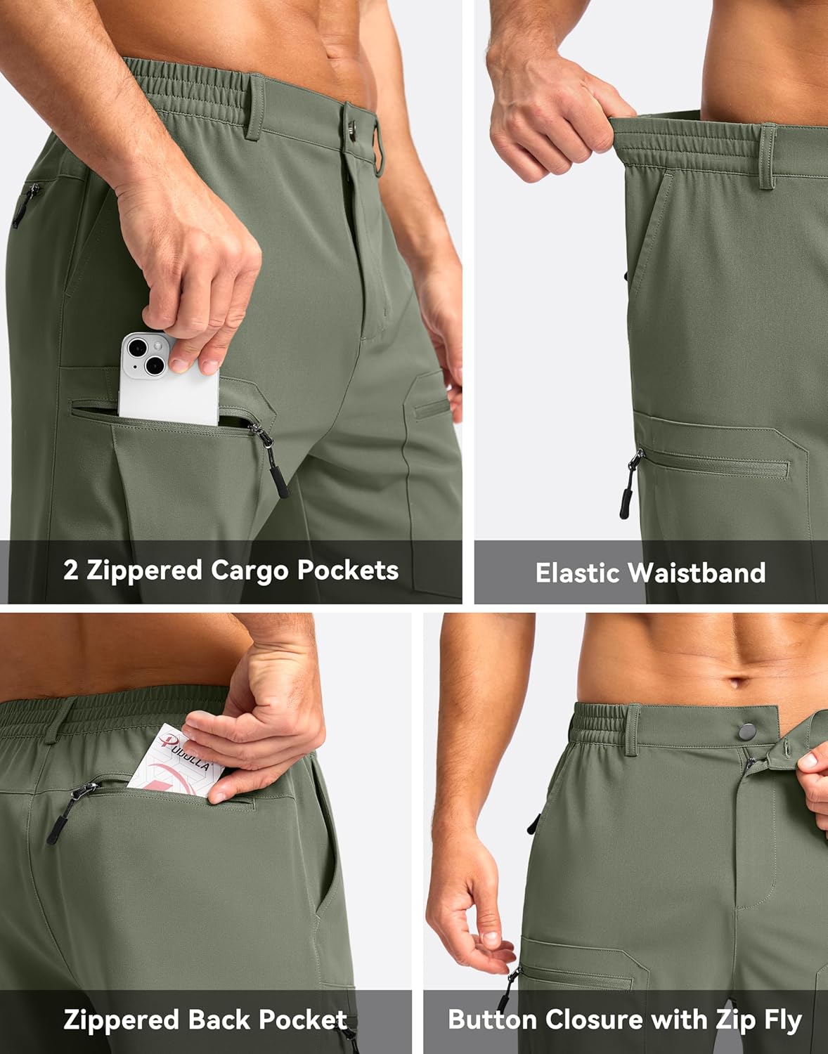 Pudolla Men's Hiking Cargo Shorts 9" Lightweight Stretch Travel Work Shorts for Men Outdoor Casual with 5 Pockets - Image 4