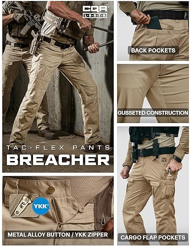 Miniatura 9 de CQR Pantalones tácticos Flex Ripstop para hombre, pantalones cargo elásticos resistentes al agua, pantalones de trabajo ligeros EDC para senderismo