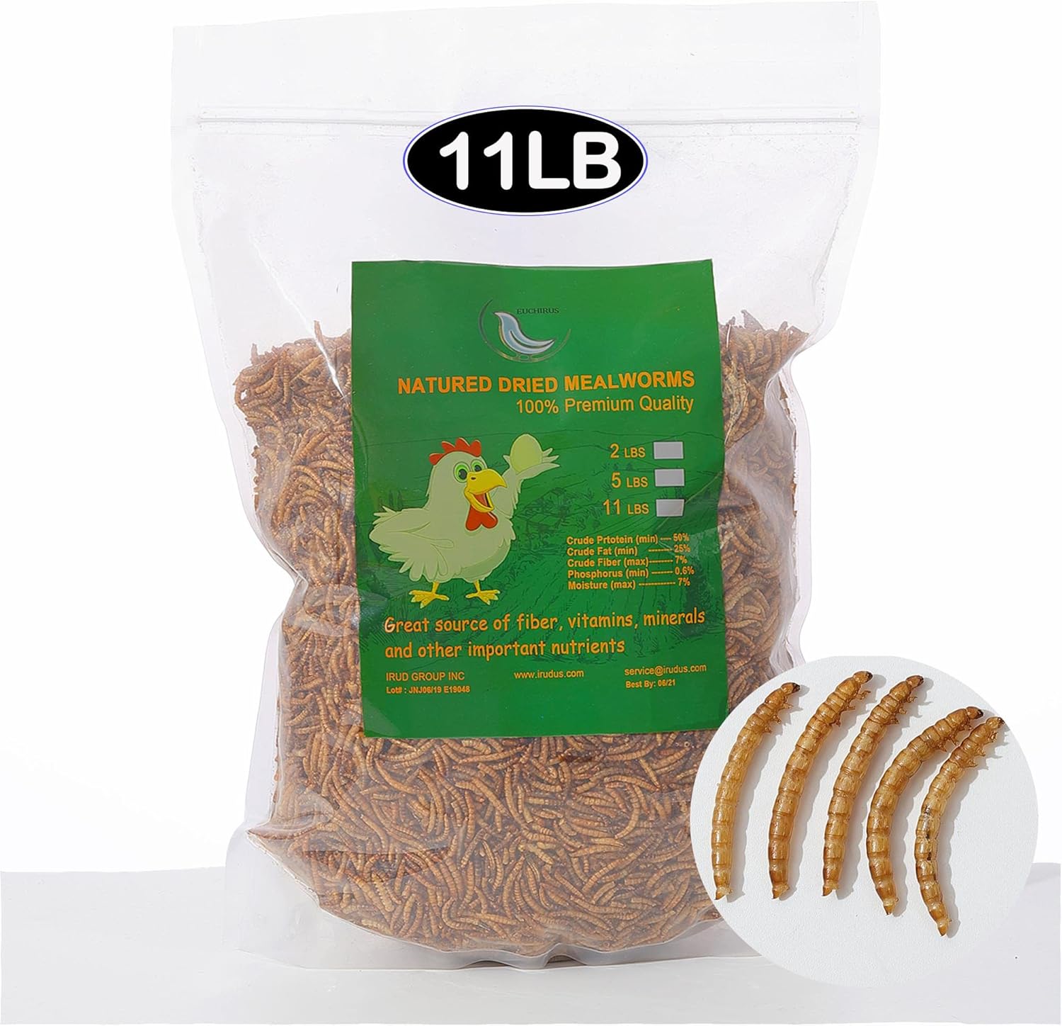 Euchirus 11LBs NonGMO Dried Mealworms,HighProtein Larvae