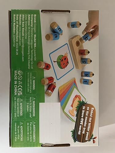 Miniatura 4 de Coogam Juegos de ortografía de vocales cortas de madera, aprender a deletrear palabras de vista CVC, tarjetas educativas de motor fino del alfabeto