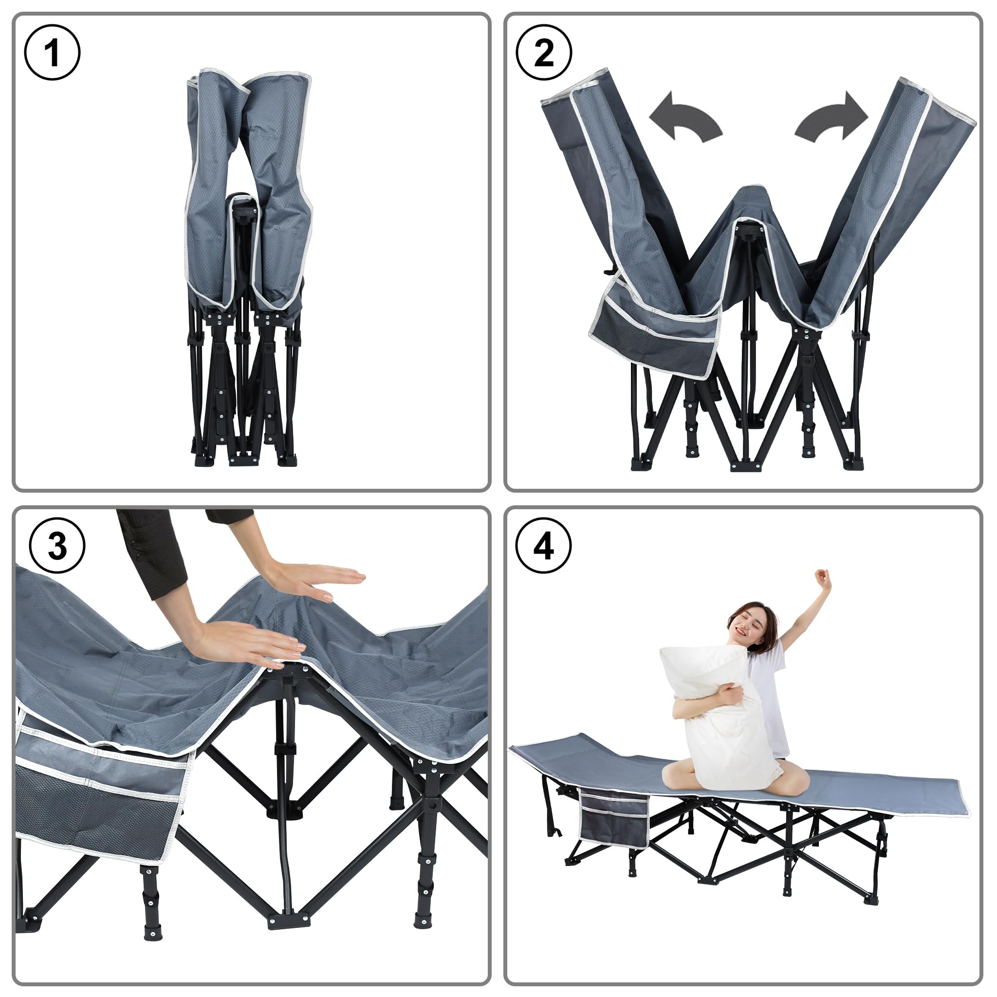 FIVMEN Lit de camp pliable avec sac de rangement, sac de transport, jusqu'à 250 kg, 190 x 62 x 38 cm, pour adultes, jardin, camping, voyage, extérieur et intérieur