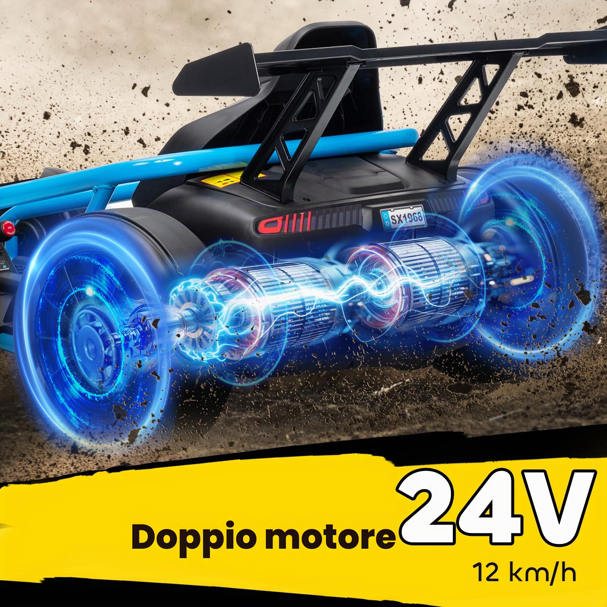 AIYAPLAY 24V Go-Kart per bambini 6-13 km/h Drift Kart 8-12 anni Blu