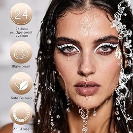 docolor Eyeliner, 2PCS White Liquid Eyeliner Waterproof Eye Liner Pen Super Slim Precise All Day White Eye Pencils Professional Makeup Liquid Eye Liner Pencil for Women