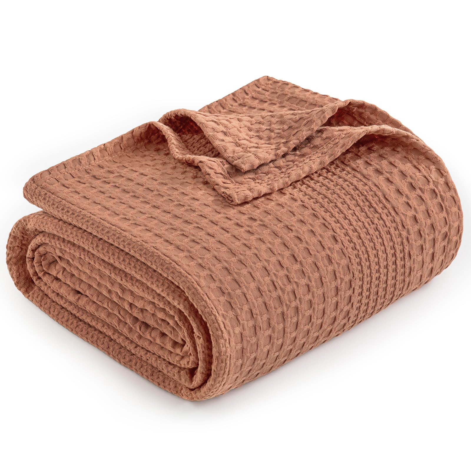 phf lightweight waffle weave blanket queen size, breathable & ultra soft, 90"x 90" soft & cozy thin blanket for all season & hot sleepers, bed, home decor - terracotta
