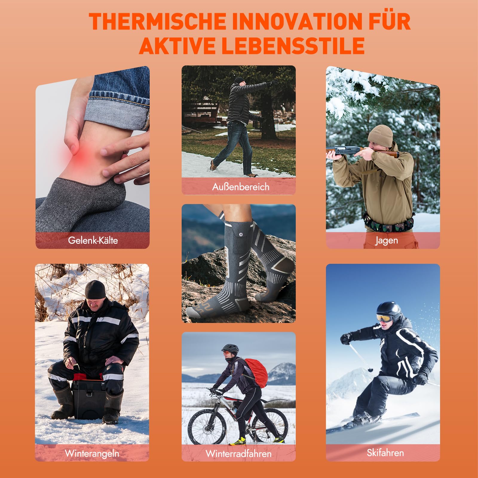 Beheizbare Socken Damen Herren, 5 V 6000 mAh APP-Steuerung Heizsocken, 2025 neues Upgrade +30% Heizfläche, geeignet zum Skifahren, Outdoor, Camping, Wandern und Motorradfahren