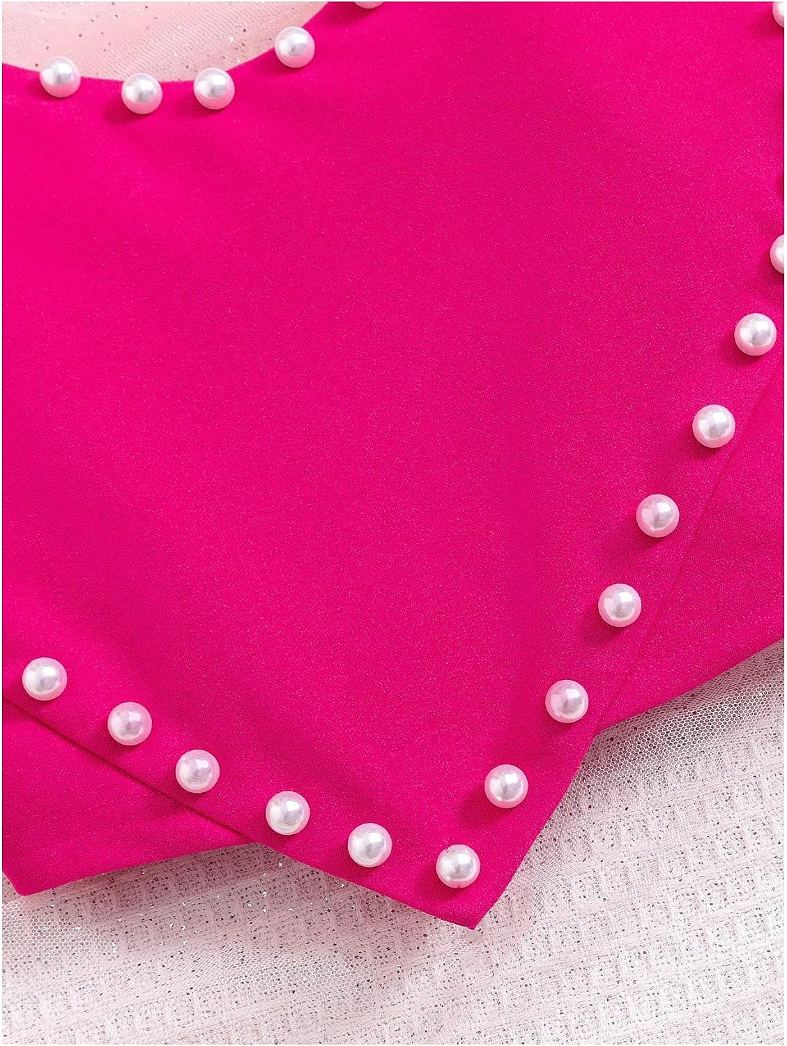 OYOANGLE Girl's Cute Pearl Beaded Spaghetti Strap Cami Top Asymmetrical Hem Slim Fit Crop Tops