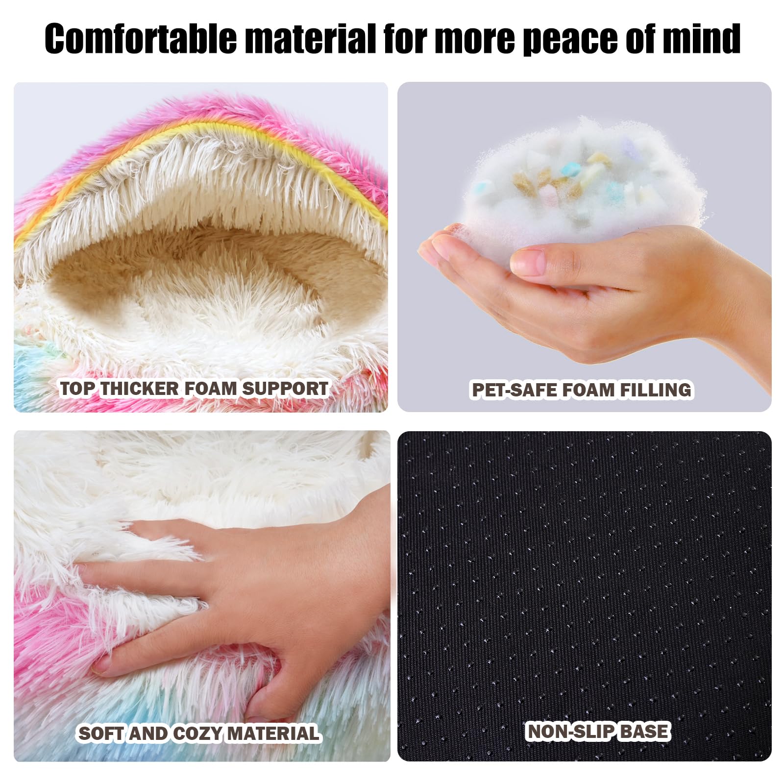 Dazzle Calming Dog & Cat Cave Bed with Washable, Anti-Slip Faux Fur Cover, Comfortable Warming Pet Bed for Small Medium Pets (24 * 24 inch)