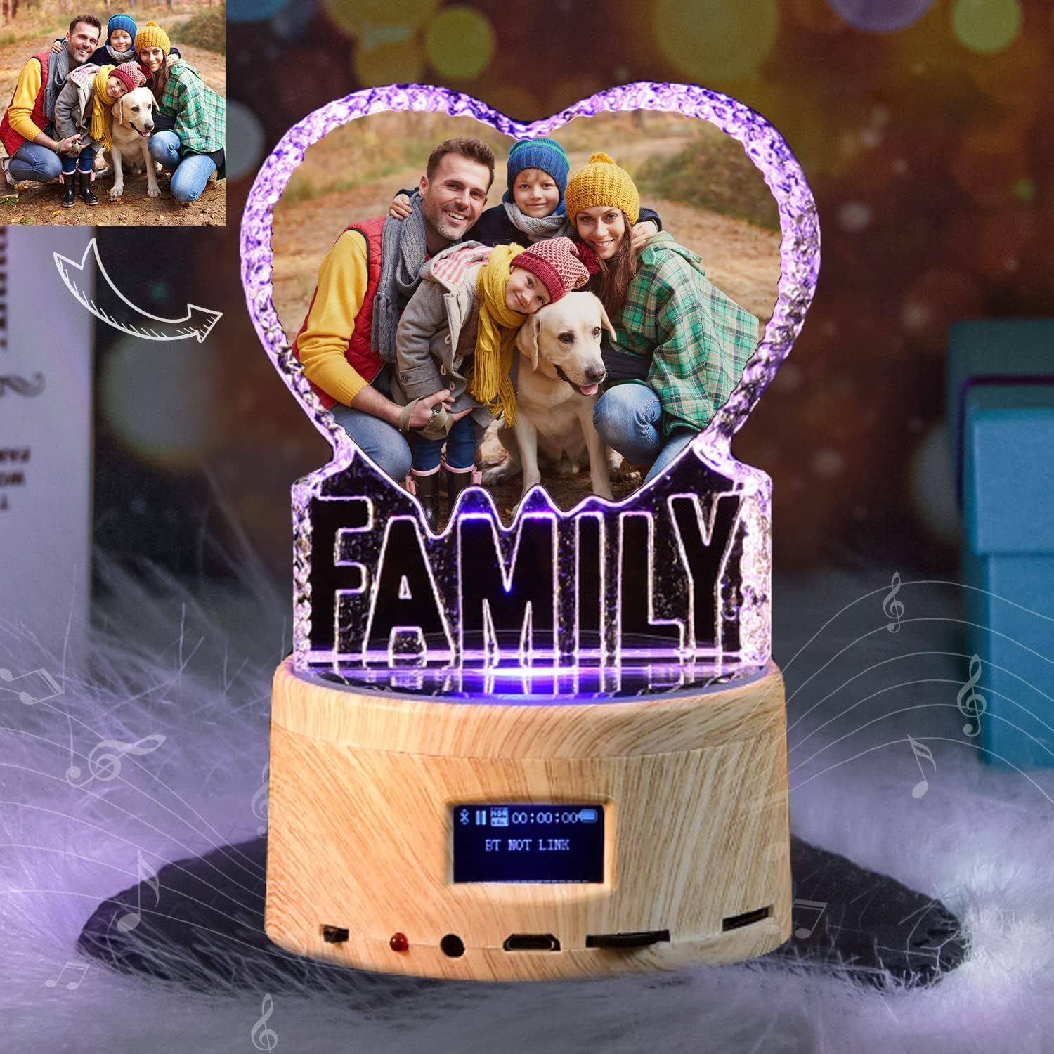 Personalized 2D Crystal Photo Frame Light,Custom Your Photo Gift for Family