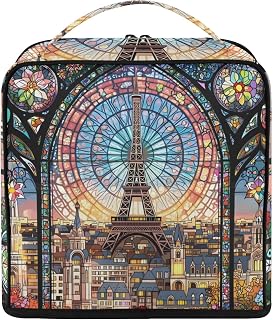 Standing Makeup Bag Eiffer Tower Stain Glass Travel Case Organizer