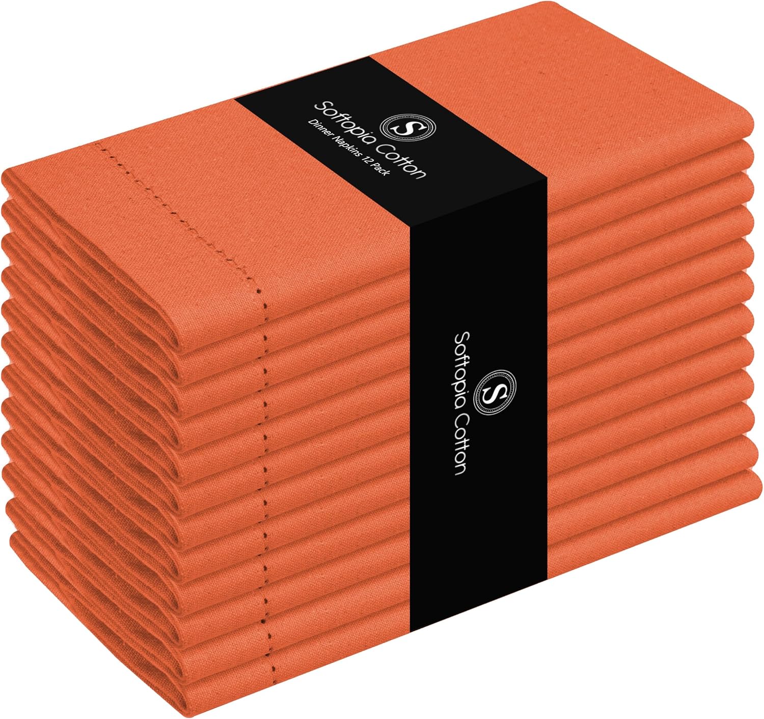 Napkins 100% Cotton Hemstitch Decorative Napkin Washable Cloth Napkins Set of 12 for Home, Wedding, Restaurant, Buffet Party & Camping - Orange (18”X18”)