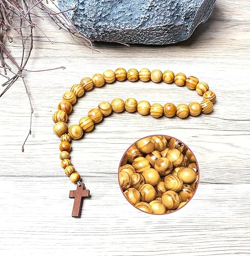 Miniatura 5 de 300 cuentas de madera de 0.472 pulgadas (0.472 in), cuentas de madera redondas naturales a rayas, color marrón claro, cuentas espaciadoras sueltas